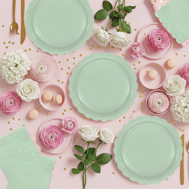 Oigco 50 Pcs Sage Green Plates and Napkins - Disposable Sage Green Scalloped Paper Plates & Napkins for Wedding Bridal Shower Birthday Baby Shower, Serves 25 - Image 5