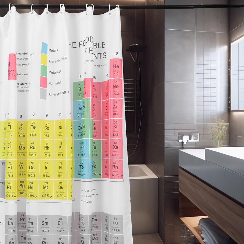 ستارة دش بتصميم الجدول الدوري، قماش مقاوم للماء، مقاس 180×180 سم، مع حماية الخصوصية للاستخدام في الحمام - Image 4