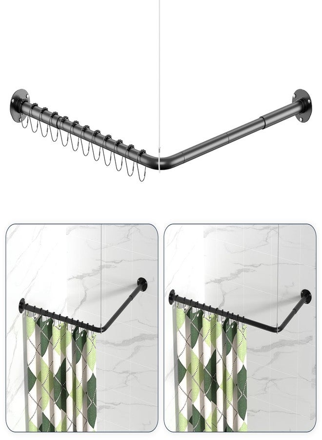YASONIC L Shaped Shower Curtain Rods, Adjustable (23''-69'' X 23''-69'') Corner Shower Rod with 12 Shower Curtain Rings, All 304 Stainless Steel, for Bathroom, Bathtub, Clothing Store, Need to Drill, Black - Image 1
