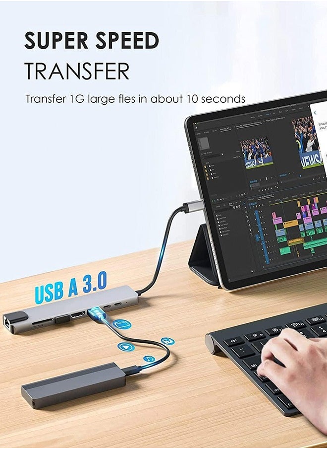 Generic - 8 In 1 USB C Hub Multiports Type C Dock to HDMI Adapter With 4K HDMI SD TF Card Reader Slots 3 USB 3.0 Ports For MacBook Pro Air M3 M2 M1 iPad Pro M4 iPhone 16 15 Pro Max Galaxy S24 S23 Ultra | Silver - Image 1