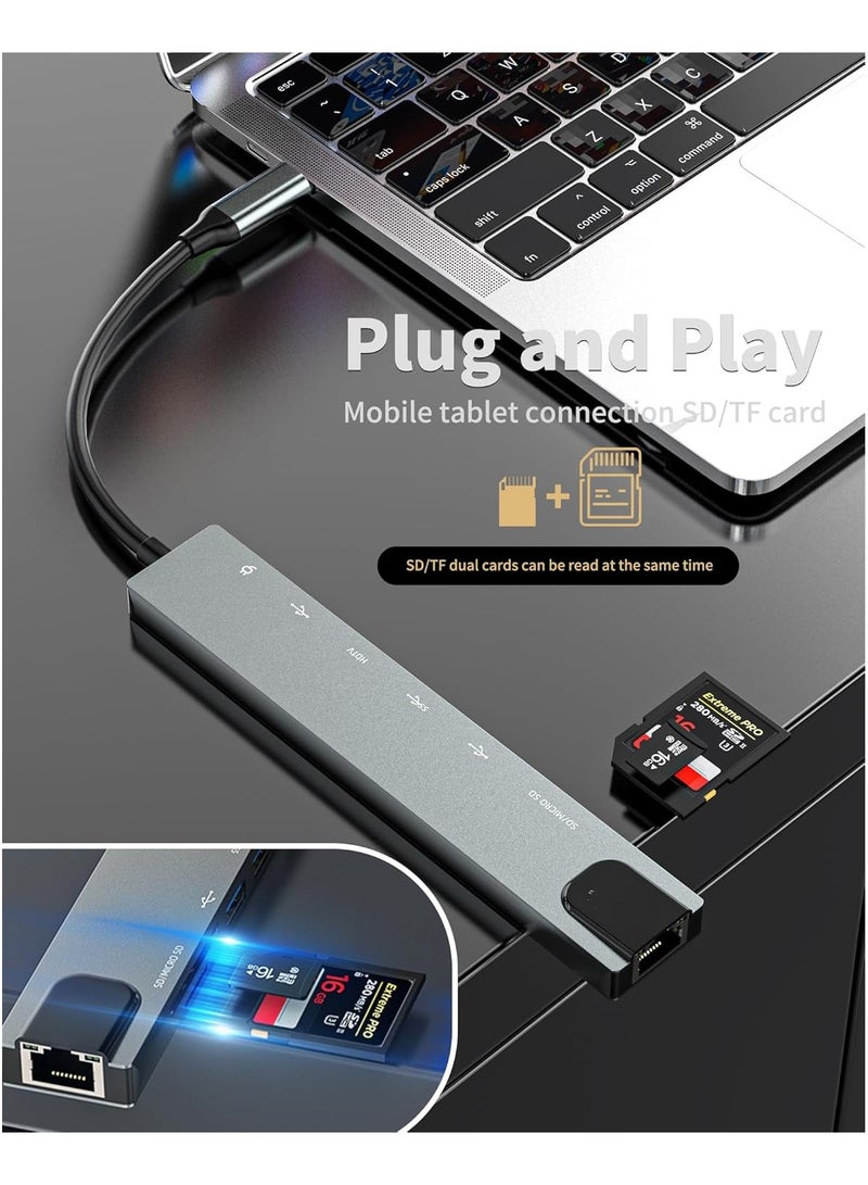 Generic 8 In 1 USB C Hub Multiports Type C Dock to HDMI Adapter With 4K HDMI SD TF Card Reader Slots 3 USB 3.0 Ports For MacBook Pro Air M3 M2 M1 iPad Pro M4 iPhone 16 15 Pro Max Galaxy S24 S23 Ultra | Silver - Image 5