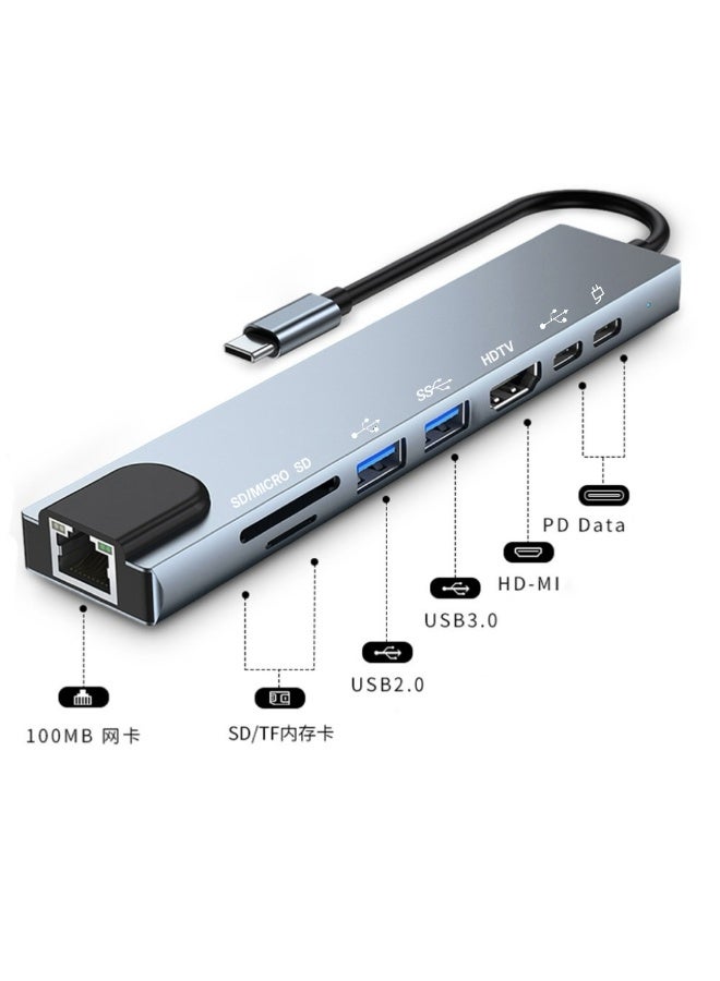 USB C Hub 8 in 1, RJ45 Ethernet Multi Port Adapter, with SD/TF Card Slot, 4K HDMI, USB 3.0/2.0, RJ45, 100W PD, USB C Port, Docking Station for MacBook Pro/Air, iPad Pro, Laptops - Image 1