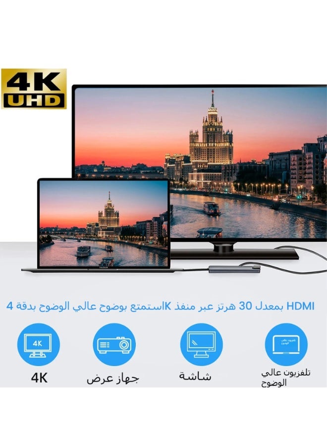 LR نيكسوس USB C Hub، 8 في 1 Type C Hub Multiport Adapter with 4K HDMI/PD Power Delivery/USB-C/Ethernet/2 USB/SD /TF Card Reader متوافق مع MacBook Pro/Lenovo/Dell/HP/XPSوالمزيد من أجهزة Type C - Image 3