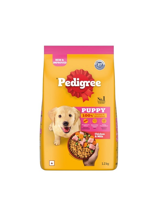 Pedigree Puppy Dry Dog Food, Chicken & Milk, 1.2 Kg, Contains 37 Essential Nutrients, 100% Complete & Balanced Food For Puppies  - Image 1