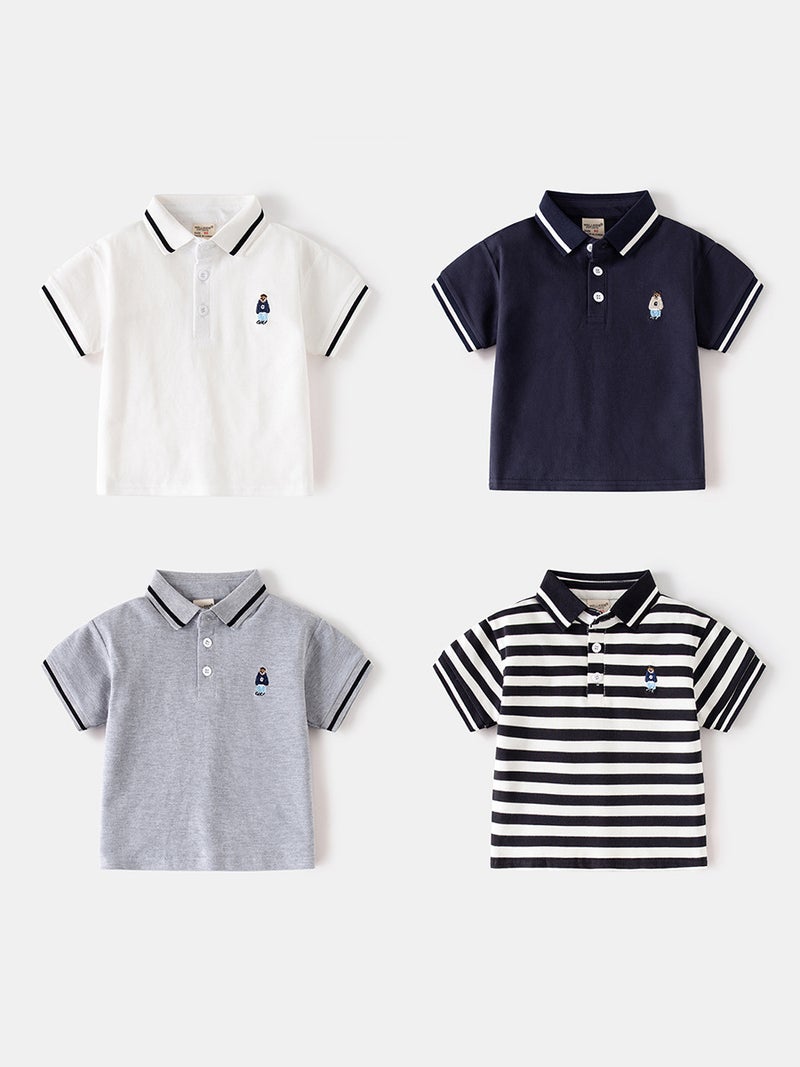 Boys' Short-Sleeved T-Shirt 2026 New Style Kidsren'S Embroidered Polo Shirt Baby Short-Sleeved Top Fashionable Cartoon Kidsren'S Clothing - Image 2