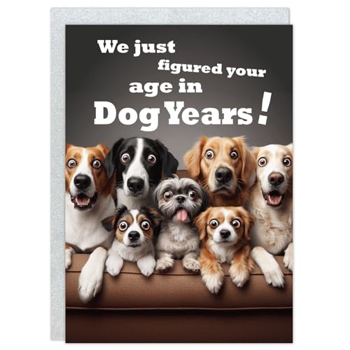 Gooji 5x7 Dogs Birthday Card, Funny Humorous Cute Card for Wife Husband Teenage Young Boy Girl Men Women Adult, Golden (Age) - Image 1