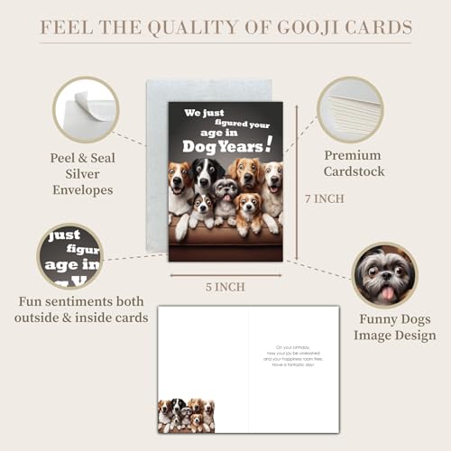 Gooji 5x7 Dogs Birthday Card, Funny Humorous Cute Card for Wife Husband Teenage Young Boy Girl Men Women Adult, Golden (Age) - Image 2