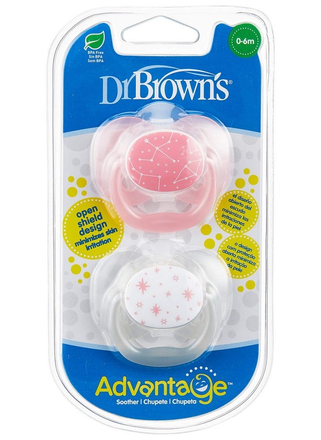 Dr. Brown's - لهايات دكتور براونز الطبيعية للأطفال، سيليكون للأطفال، المرحلة الأولى، عبوة من قطعتين، نجوم وردية، من الولادة وحتى 6 أشهر - Image 1