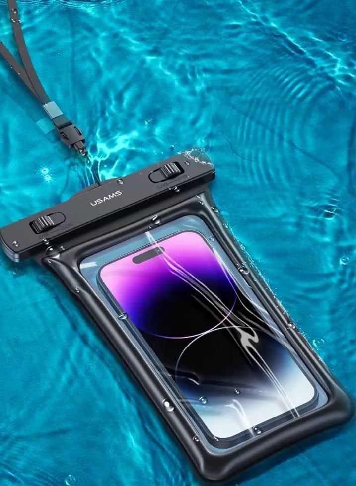 أوسامس جراب عالمي مقاوم للماء للهاتف الخلوي وحقيبة جافة متوافقة مع هواتف iPhone 13 Pro Mini وiPhone 12 11 X XR XS وSamsung Galaxy S21 S20 جميع الهواتف مقاس 4.0-7 بوصات باللون الأسود - Image 1