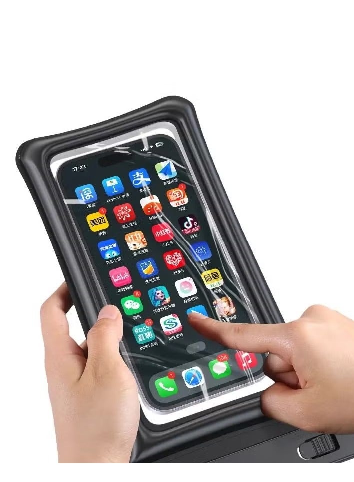 أوسامس جراب عالمي مقاوم للماء للهاتف الخلوي وحقيبة جافة متوافقة مع هواتف iPhone 13 Pro Mini وiPhone 12 11 X XR XS وSamsung Galaxy S21 S20 جميع الهواتف مقاس 4.0-7 بوصات باللون الأسود - Image 4