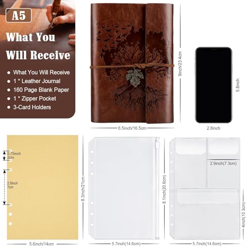 OMEYA Leather Journals Notebooks with Blank Pages, Vintage Refillable Journal for Writing, Personal Travel Diary Art Sketchbook to Write in, Gifts for Women, Men, Teen Girls and Boys, 160 Pages A5 (Brown) - Image 2