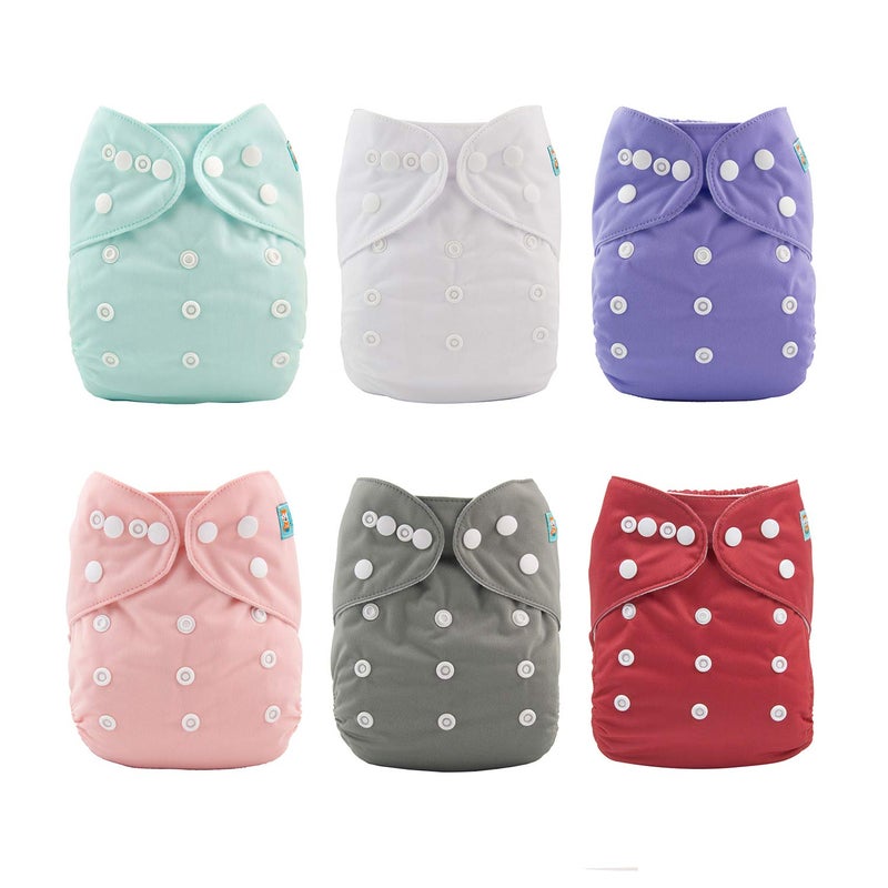 ALVABABY 6 Pack Cloth Diaper with 12 Inserts One Size Adjustable Washable Reusable Diaper Cover for Baby Girls and Boys - Image 1