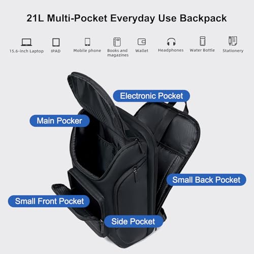 GOLDEN WOLF Laptop Backpack for Men Stylish 21L Daily Use Backpack for Office College Casual Water-resistant Laptop Bag with 15.6" Laptop Pocket,Black - Image 2