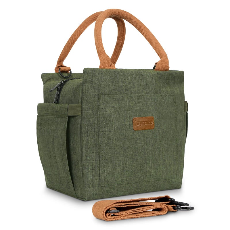 Joymee Lunch Bag Women Insulated Lunch Box with Adjustable Shoulder Strap Large Reusable Leakproof Spacious Cooler Tote for Women Men Adult with Bottle Holder and Side Pockets  Green