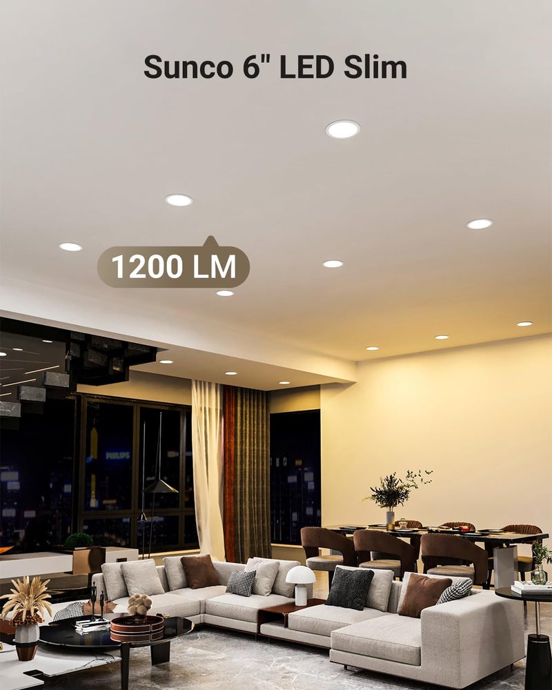 Sunco Lighting Sunco 12 Pack 6 Inch LED Recessed Light, Canless Ceiling Lights Slim with Junction Box, 1200 LM, 14W (100W Equivalent), Selectable CCT 2700K/3000K/4000K/5000K/6000K, Dimmable, Wafer Thin ETL - Image 2