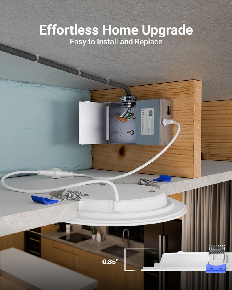Sunco Lighting Sunco 12 Pack 6 Inch LED Recessed Light, Canless Ceiling Lights Slim with Junction Box, 1200 LM, 14W (100W Equivalent), Selectable CCT 2700K/3000K/4000K/5000K/6000K, Dimmable, Wafer Thin ETL - Image 4