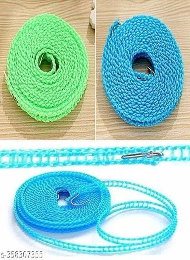 NIV Creation Clothesline Drying Nylon Rope with Hooks, Windproof Anti-Slip Clothes Drying Line for Home Travel Outdoor Use - 3 Meter (Multicolor, Pack of 3) - Image 2