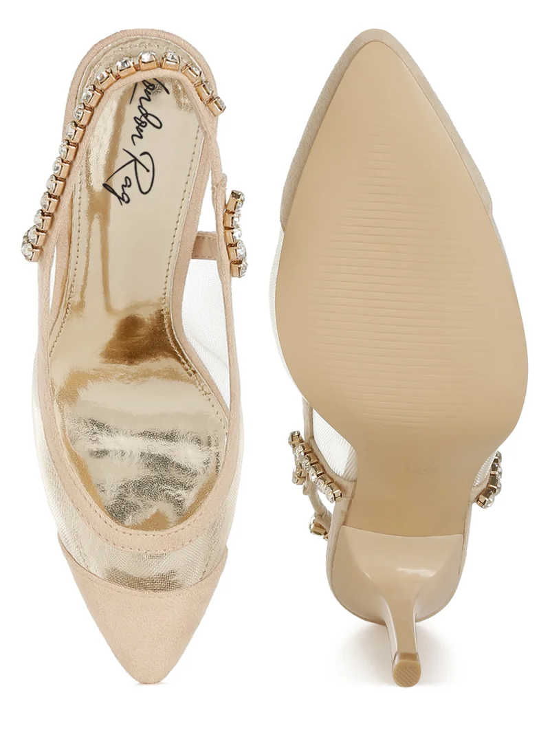 لندن راج صندل بكعب ستيليتو Slingback باللون البيج