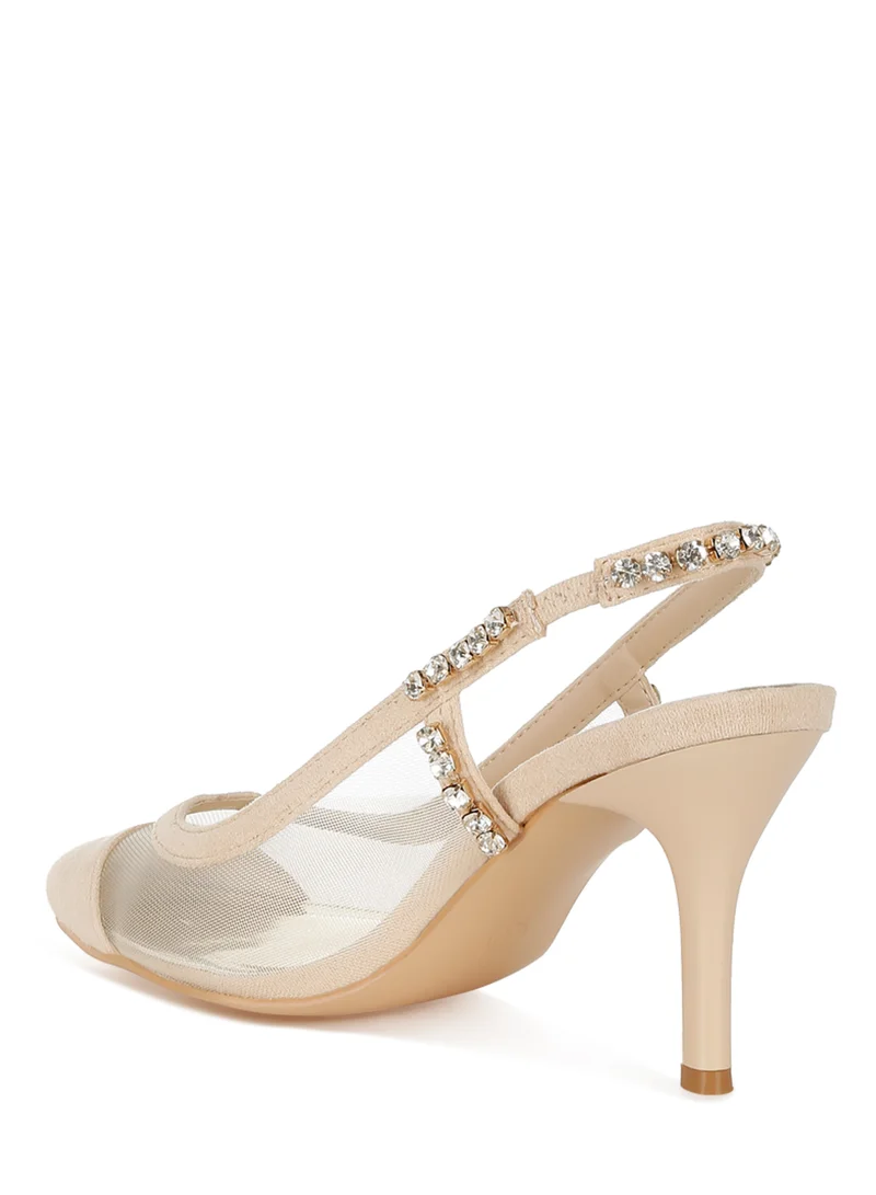 لندن راج صندل بكعب ستيليتو Slingback باللون البيج