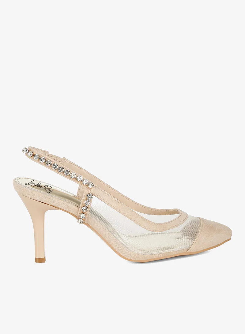 Stiletto Heel Slingback Sandals in Beige