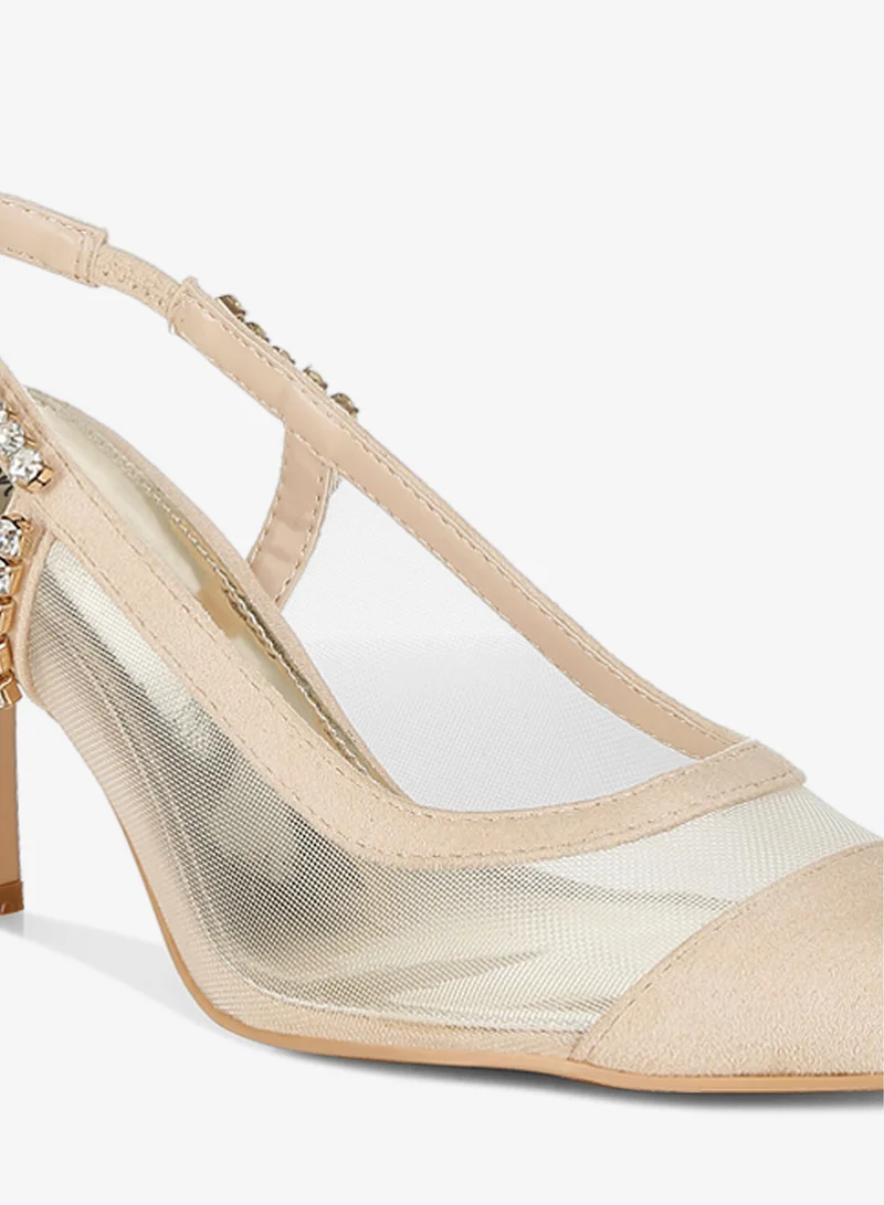 London Rag Stiletto Heel Slingback Sandals in Beige