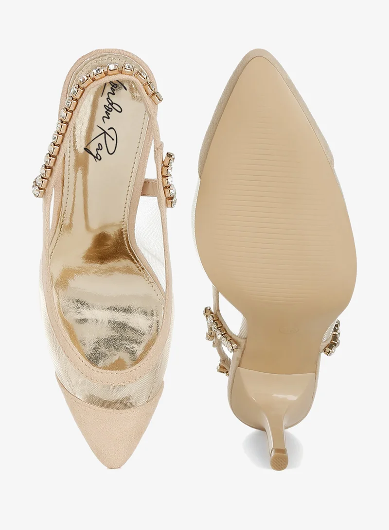 London Rag Stiletto Heel Slingback Sandals in Beige