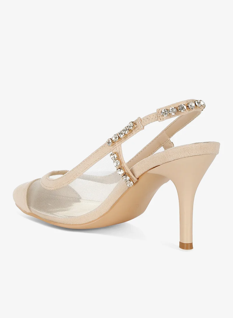 London Rag Stiletto Heel Slingback Sandals in Beige