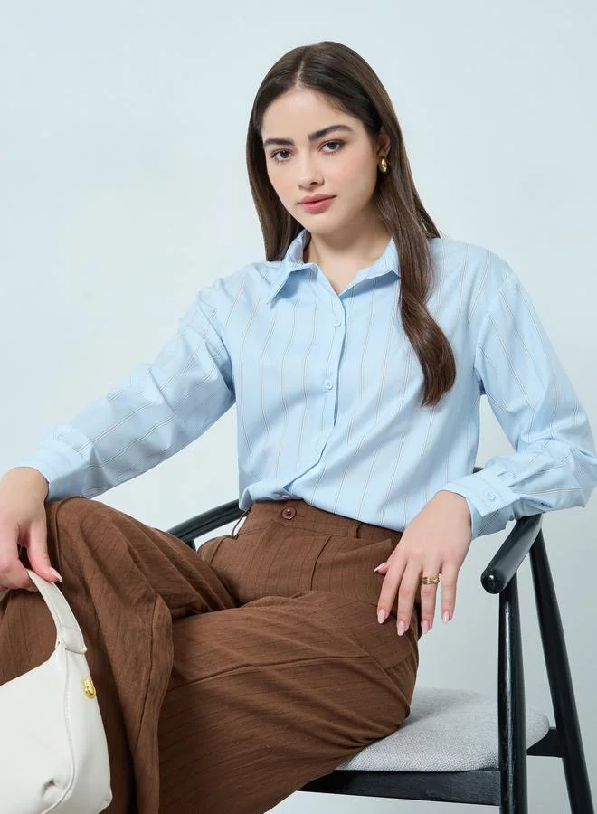 Styli Blue Striped Oversized Shirt