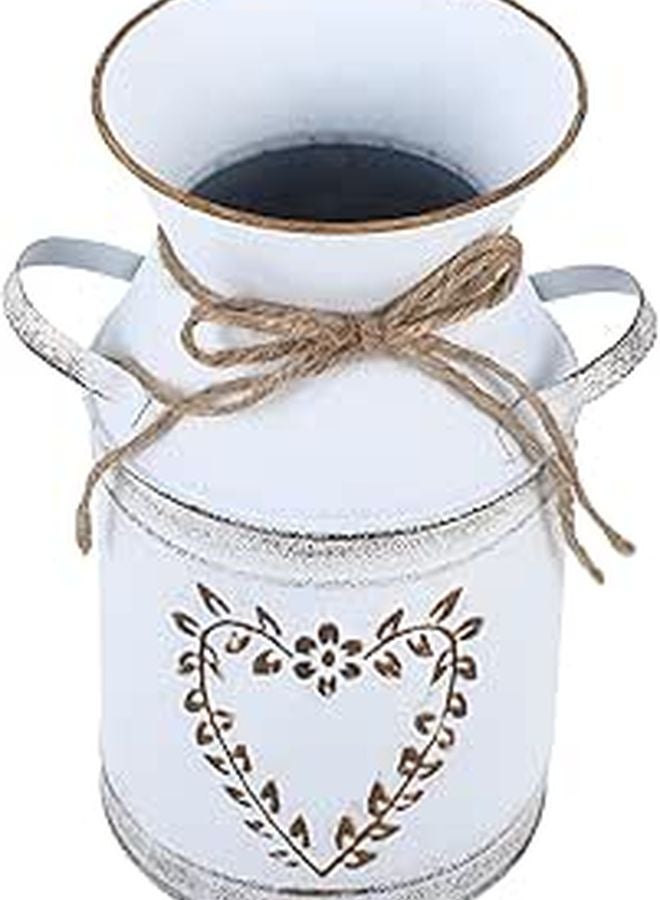 Rustic Heart Shaped Metal Flower Vase Planter White Leaf Gold Finish Farmhouse Centerpiece - Image 1