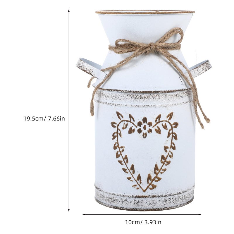 Rustic Heart Shaped Metal Flower Vase Planter White Leaf Gold Finish Farmhouse Centerpiece - Image 3