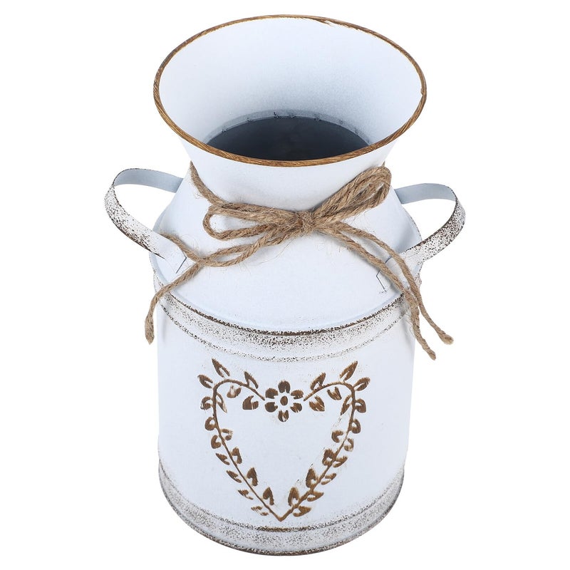 Rustic Heart Shaped Metal Flower Vase Planter White Leaf Gold Finish Farmhouse Centerpiece - Image 2