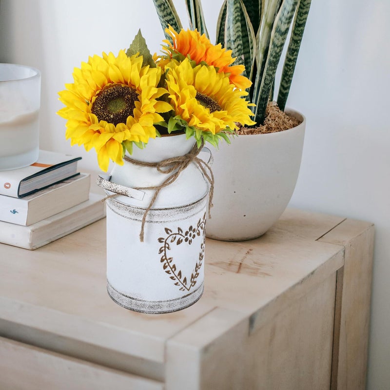 Rustic Heart Shaped Metal Flower Vase Planter White Leaf Gold Finish Farmhouse Centerpiece - Image 5