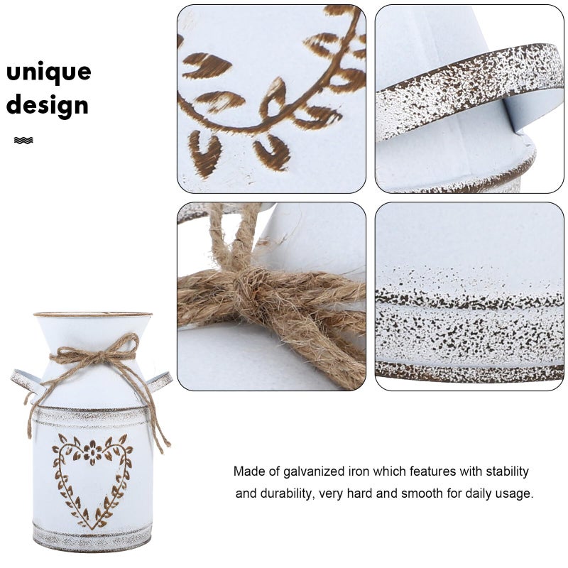 Rustic Heart Shaped Metal Flower Vase Planter White Leaf Gold Finish Farmhouse Centerpiece - Image 4
