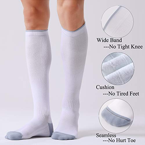 FITRELL 3 Pairs Compression Socks for Women and Men 20-30mmHg- Circulation and Muscle Support Socks for Travel, Running, Nurse, Knee High, Medical WHITE L/XL - Image 5