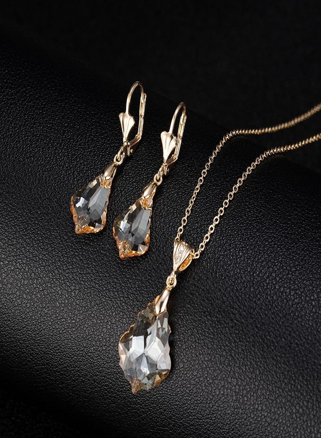 EVEVIC Austrian Crystals Baroque Pendant Necklace Earrings for Women 14K Gold Plated Hypoallergenic Leverback Drop Dangle Earrings Jewelry Set (Light Topaz) - Image 5