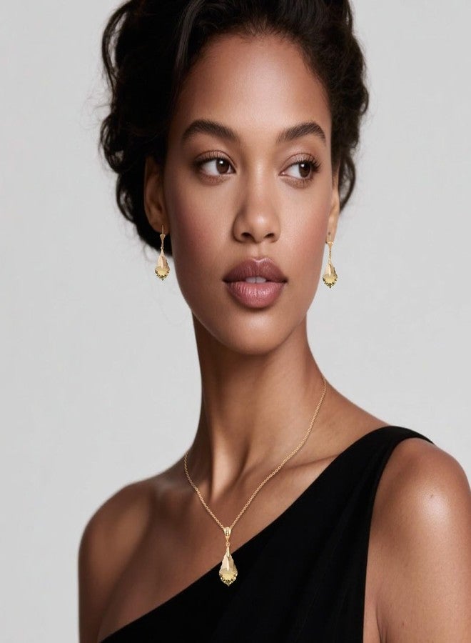 EVEVIC Austrian Crystals Baroque Pendant Necklace Earrings for Women 14K Gold Plated Hypoallergenic Leverback Drop Dangle Earrings Jewelry Set (Light Topaz) - Image 3