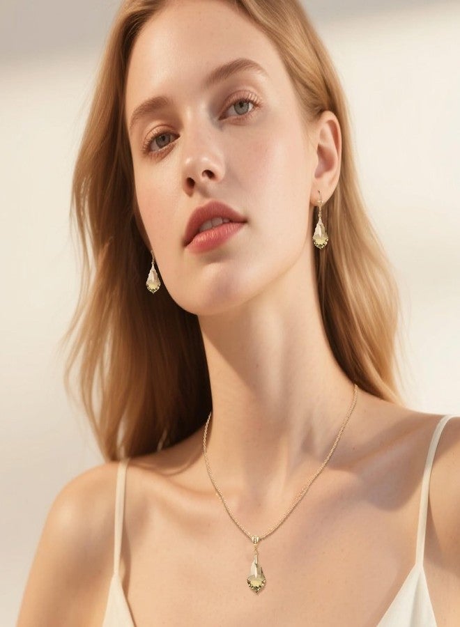 EVEVIC Austrian Crystals Baroque Pendant Necklace Earrings for Women 14K Gold Plated Hypoallergenic Leverback Drop Dangle Earrings Jewelry Set (Light Topaz) - Image 2