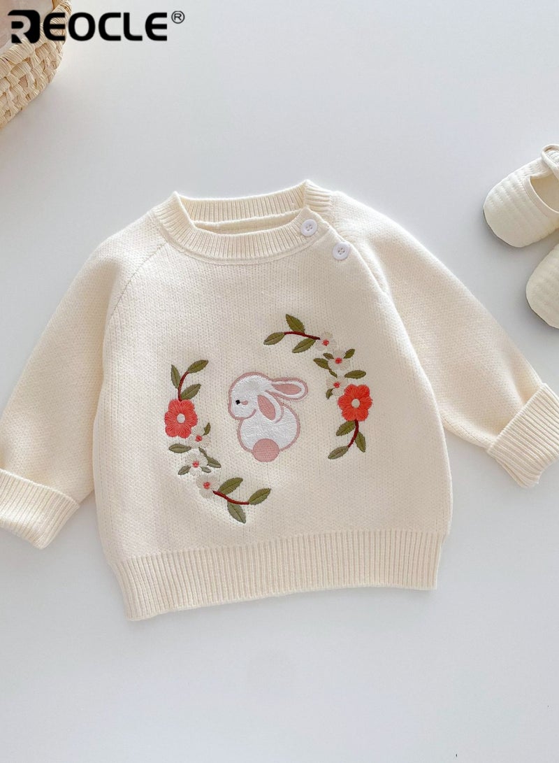 REOCLE Girl's Embroidered Sweater with Floral Design and Soft Knit Construction Fashion Top with Autumn Comfort for Casual Wear - Image 1