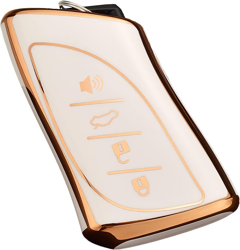 Cacacar غطاء لمفتاح ليكسس RX ES UX NX GX من نوع LS Premium، مصنوع من TPU ناعم، يوفر حماية كاملة للمفتاح وحامل للمفتاح اللاستقبالي الذكي (لون عاجي) - Image 1
