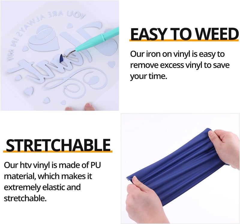 HTVRONT Blue Heat Transfer Vinyl Bundle - 10 Pack 12" x 10" HTV Vinyl for T-Shirt, Royal Blue Iron on Vinyl for All Cutting Machine or Heat Press Machine - Image 3