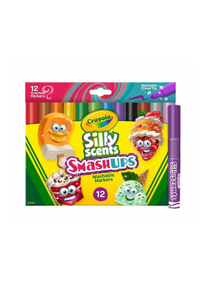 Crayola مجموعة من 12 قلم تحديد معطر قابل للغسل من Silly Scents Smash Ups بطرف إسفيني  - Image 1