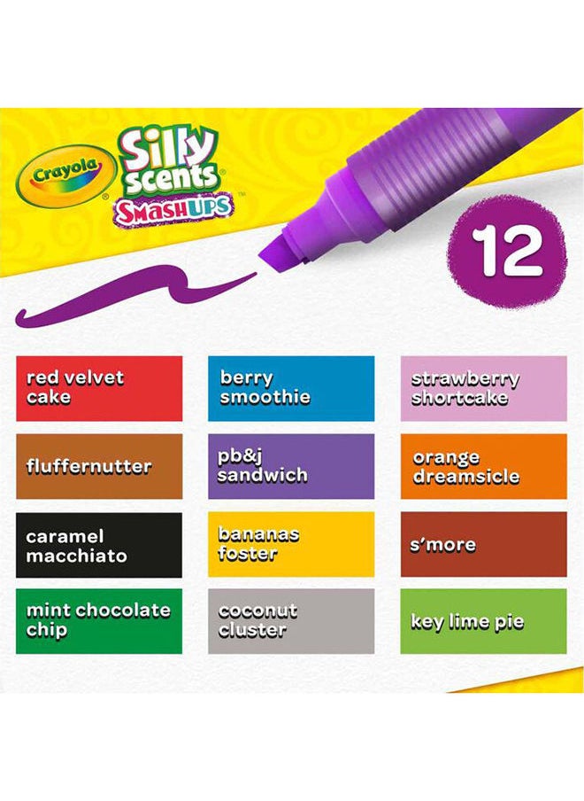 Crayola مجموعة من 12 قلم تحديد معطر قابل للغسل من Silly Scents Smash Ups بطرف إسفيني  - Image 4