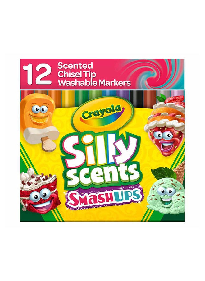 Crayola مجموعة من 12 قلم تحديد معطر قابل للغسل من Silly Scents Smash Ups بطرف إسفيني  - Image 3