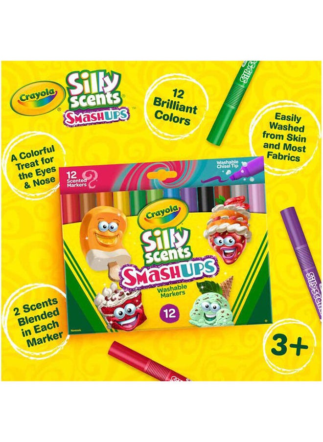 Crayola مجموعة من 12 قلم تحديد معطر قابل للغسل من Silly Scents Smash Ups بطرف إسفيني  - Image 2