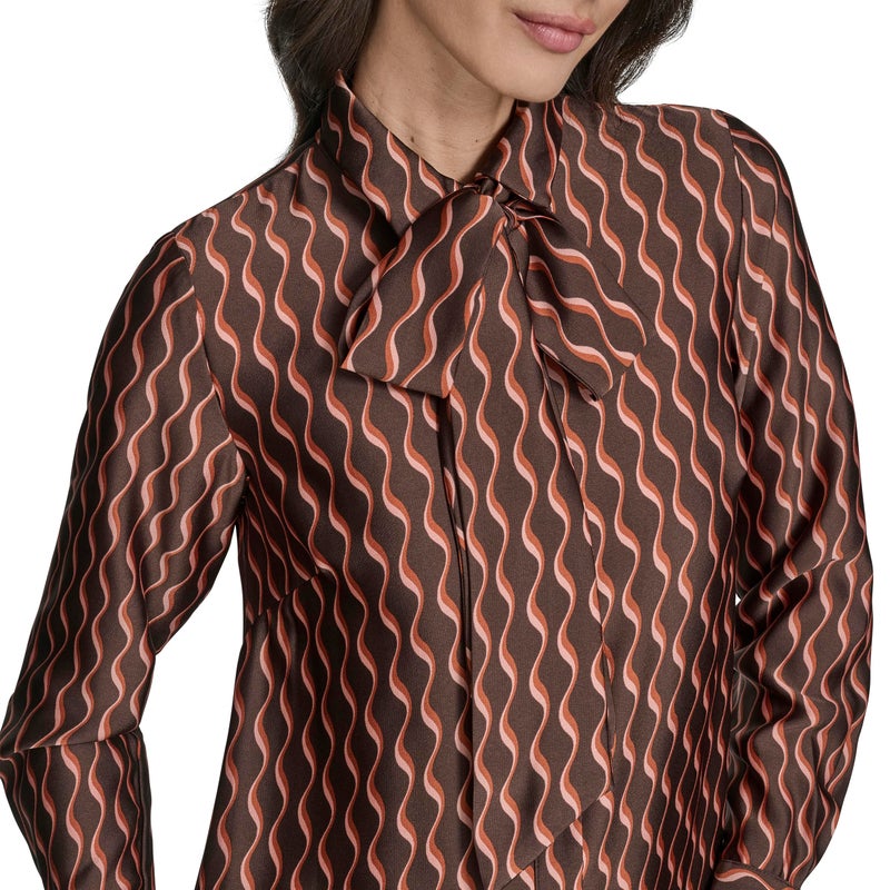 BCBG Women's Long Sleeve Collared, Truffle Multi,10 - Image 2