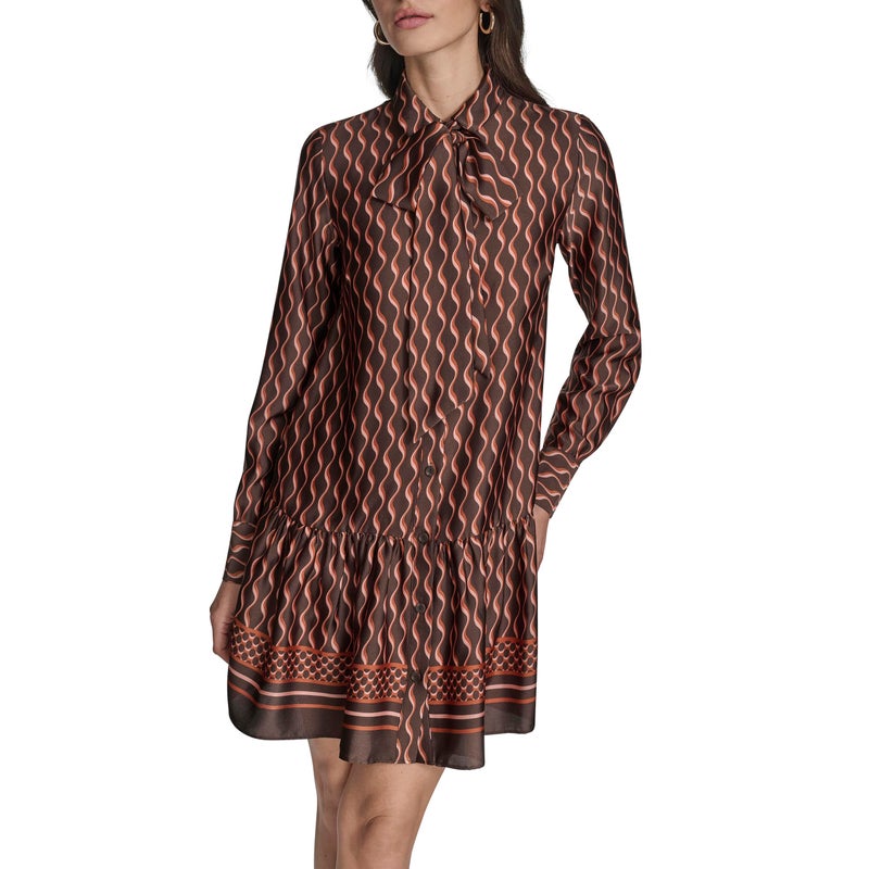 BCBG Women's Long Sleeve Collared, Truffle Multi,10 - Image 1
