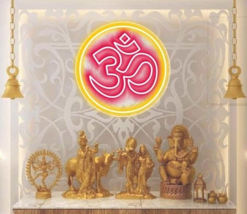 RGY OM Home Decor Neon Light for Wall Office Pooja room Mandir Decoration Ideal Gift for women and men OM Inside Circle 15Inch x 15Inch Red - Image 2