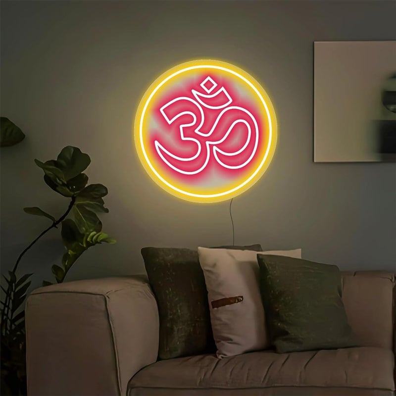 RGY OM Home Decor Neon Light for Wall Office Pooja room Mandir Decoration Ideal Gift for women and men OM Inside Circle 15Inch x 15Inch Red - Image 1