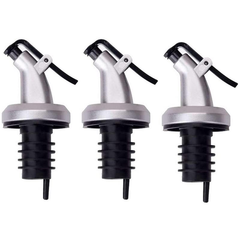 3 Pack Oil Pour Spouts Olive Oil Bottle Dispenser with Leakproof Nozzle for Olive Oil Wine Vinegar Soy Sauce Oil Bottle Dispenser Kitchen Tools Silver Black