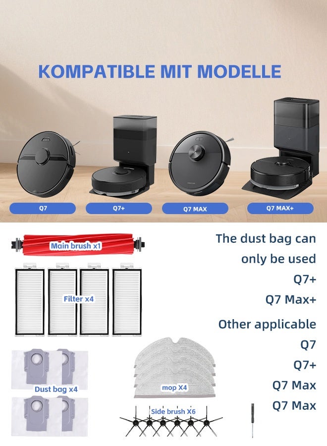 Ammar Space 20Pcs Replacement Parts For Q7 Q7+ Q7 Max Q7 Max+ Plus Robot Vacuum Cleaner Accessories Kits Rubber Main Roller Brush, HEPA Washable Filter, Dust Bag, Mop Cloth, Side Brush,Tool,Robotic Vacuum Cleaner - Image 2